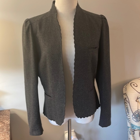 Vintage Sasson charcoal gray scallop trim jacket size medium - Picture 1 of 13
